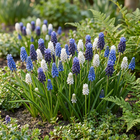 Blauwe druifjes bloembollen voor balkon (50 stuks) - Blauwe mix, verwildert - jardinera para un balcón verde Vercony
