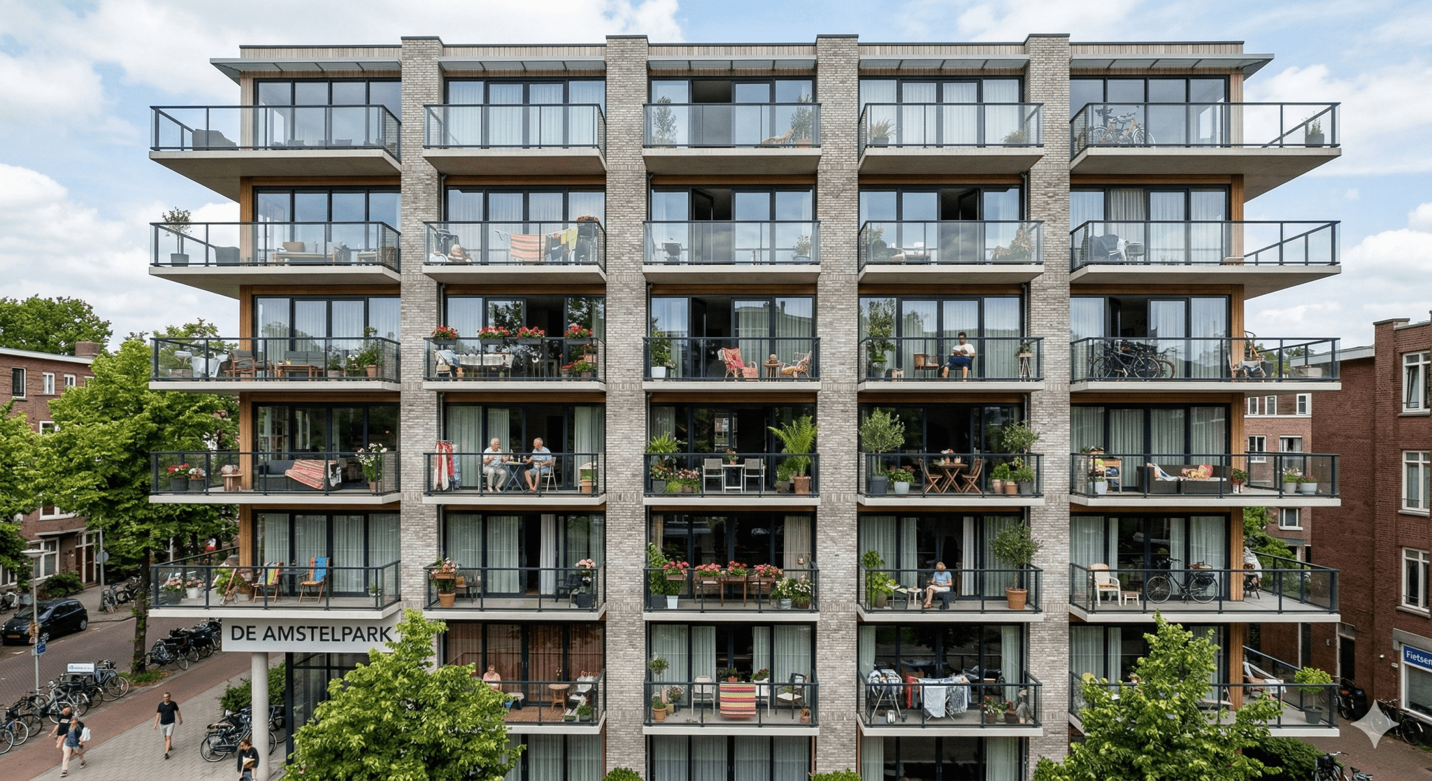 Groen balkon appartementen complex
