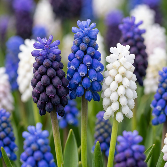 Blauwe druifjes bloembollen voor balkon (50 stuks) - Blauwe mix, verwildert - jardinera para un balcón verde Vercony