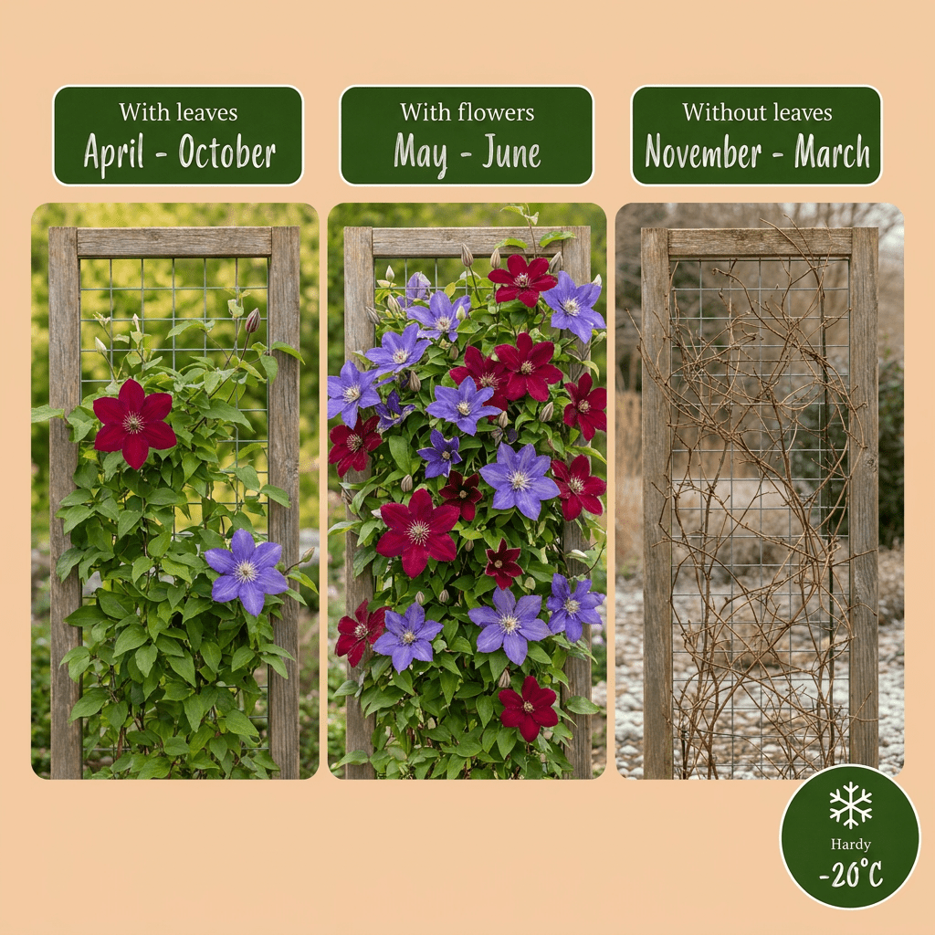Bosrank voor balkon – Duo blauw &amp; rood, grootbloemige klimplant (6 stuks) - planter for a green balcony Vercony