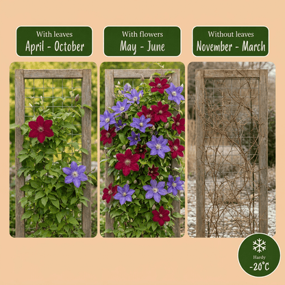Bosrank voor balkon – Duo blauw &amp; rood, grootbloemige klimplant (6 stuks) - planter for a green balcony Vercony