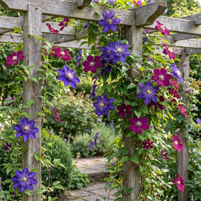 Bosrank voor balkon – Duo blauw &amp; rood, grootbloemige klimplant (6 stuks) - planter for a green balcony Vercony