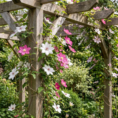 Bosrank voor balkon – Duo roze &amp; wit, grootbloemige klimplant (12 stuks) - Jardinière pour un balcon vert Vercony