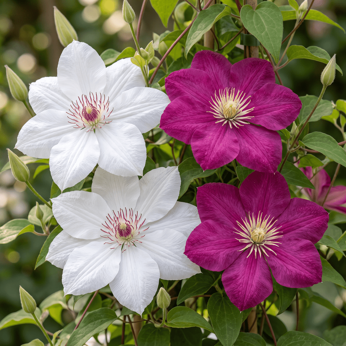 Bosrank voor balkon – Duo roze &amp; wit, grootbloemige klimplant (12 stuks) - Jardinière pour un balcon vert Vercony