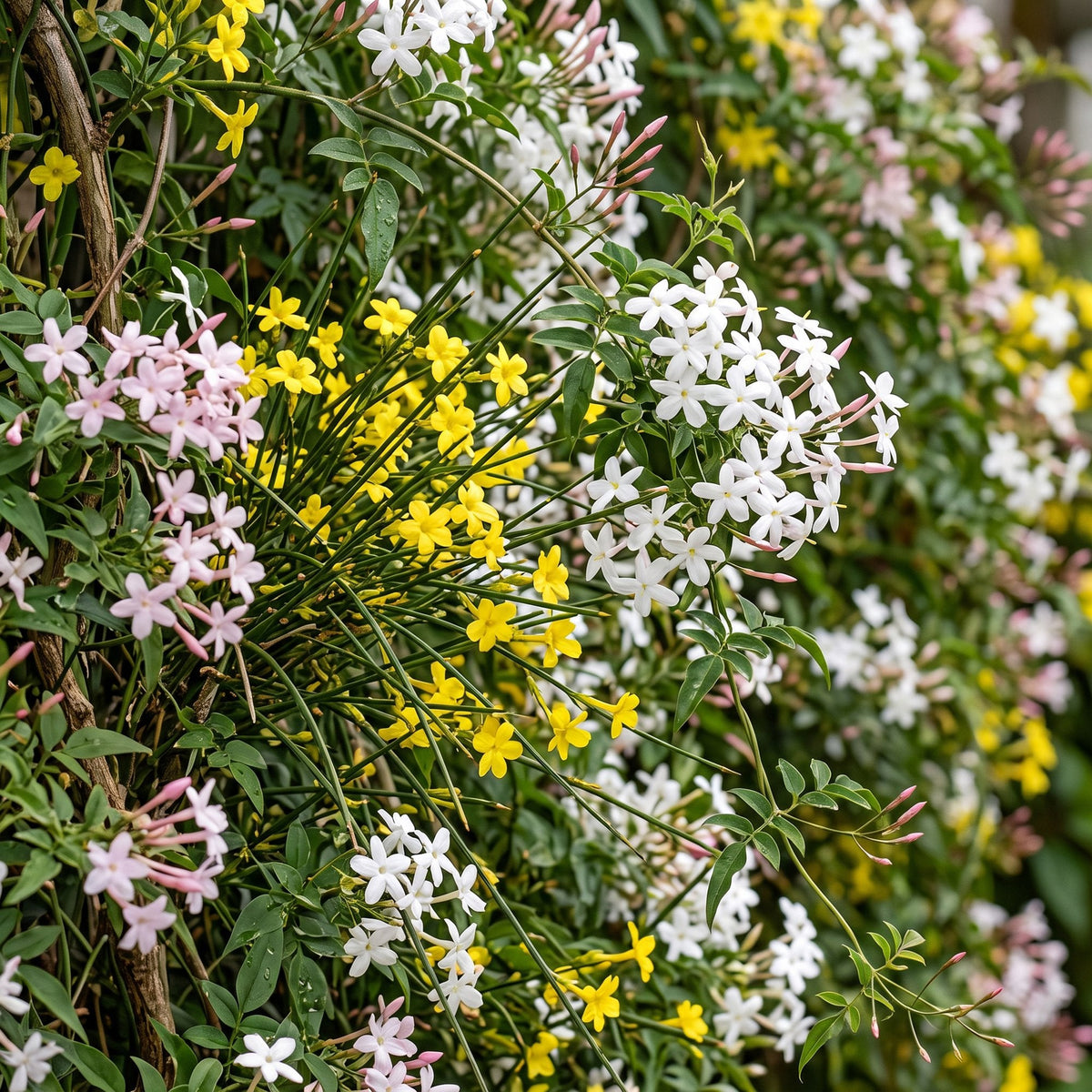 Driekleurige jasmijn voor balkon – Geurend &amp; kleurrijk, klimplant (9 stuks) - plantenbak voor een groen balkon Vercony