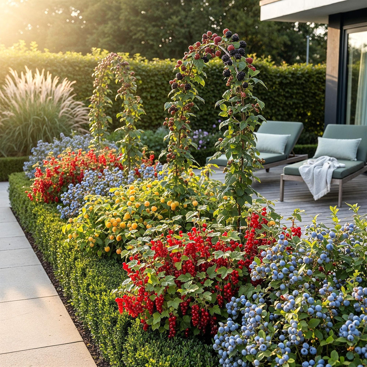 Fruitplanten mix voor balkon – Winterhard & eetbaar, 4 soorten (4 planten) - Pflanzkasten für einen grünen Balkon Vercony