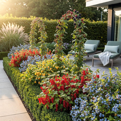 Fruitplanten mix voor balkon – Winterhard &amp; eetbaar, 4 soorten (4 planten) - Pflanzkasten für einen grünen Balkon Vercony