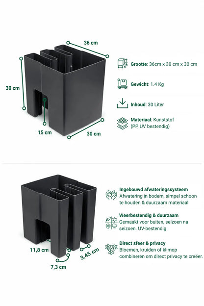 GreenUp Balkon Plantenbak - Antraciet - plantenbak voor een groen balkon Vercony