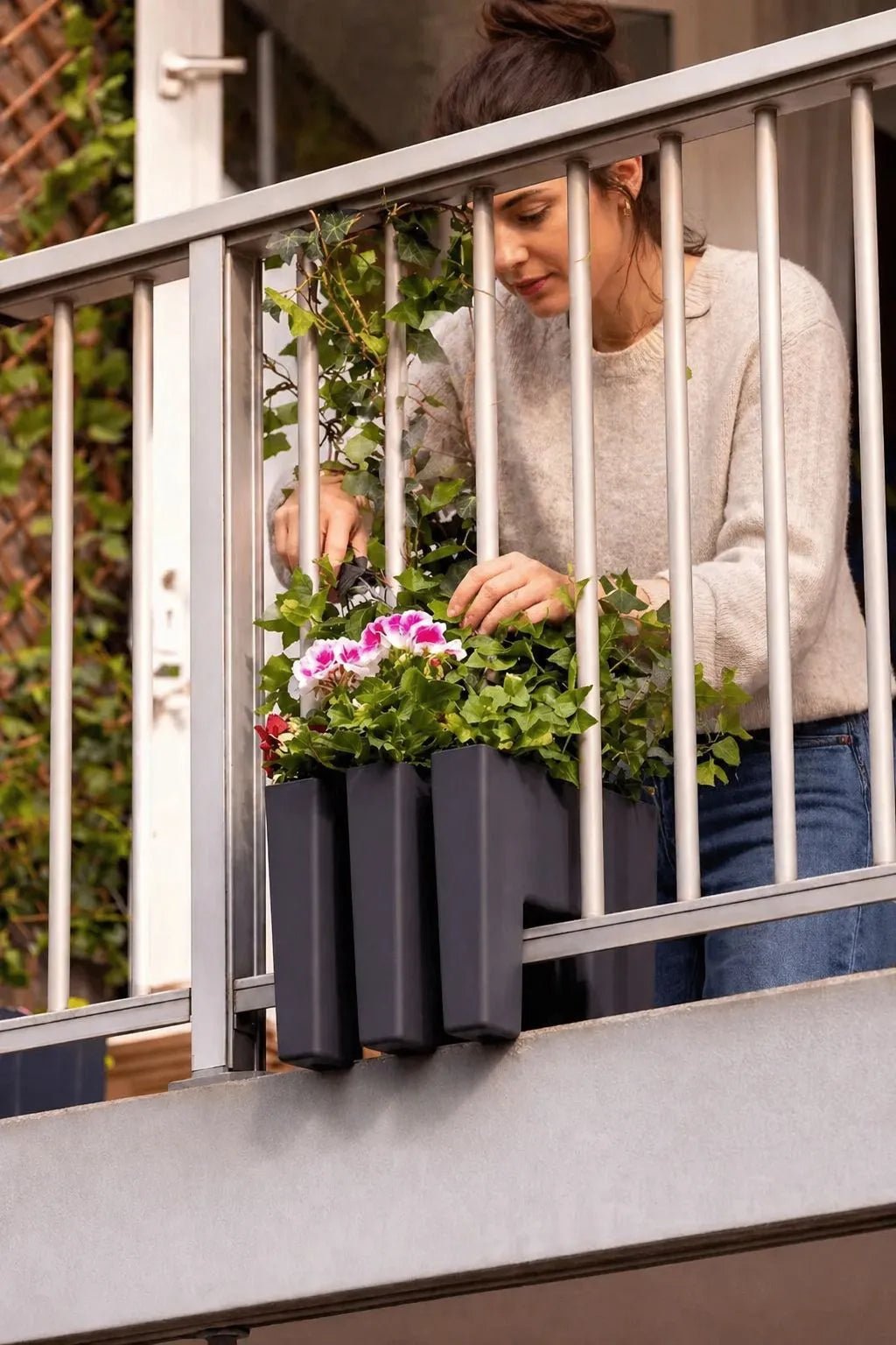 GreenUp Balkon Plantenbakken - Antraciet - Set van 2 Stuks - plantenbak voor een groen balkon Vercony