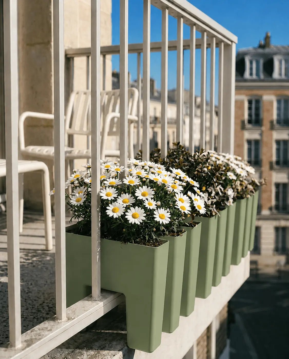 GreenUp Balkon Plantenbakken - Olijfgroen - Set van 2 Stuks - plantenbak voor een groen balkon Vercony