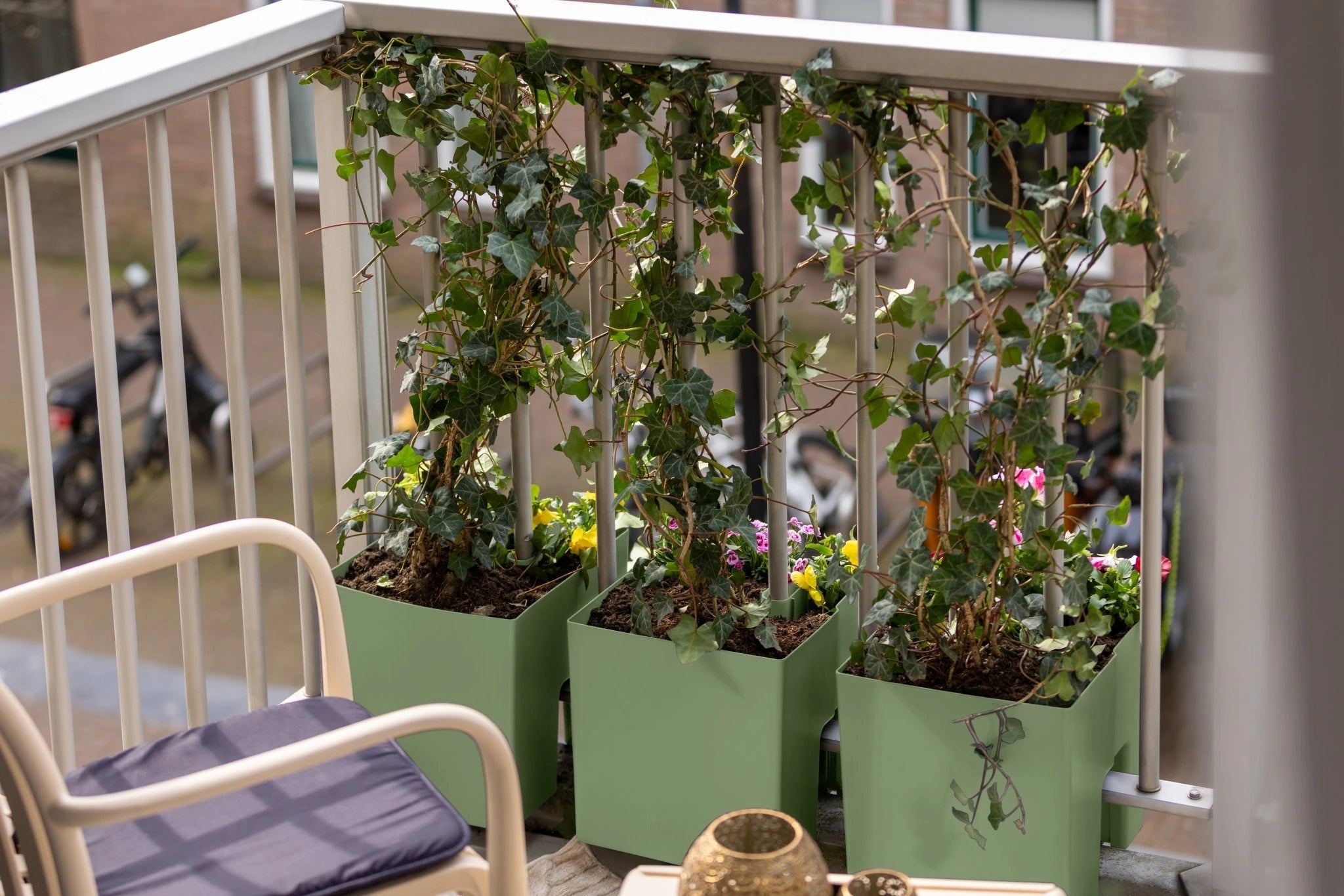 GreenUp Balkon Plantenbakken - Olijfgroen - Set van 3 Stuks - groen balkon Vercony