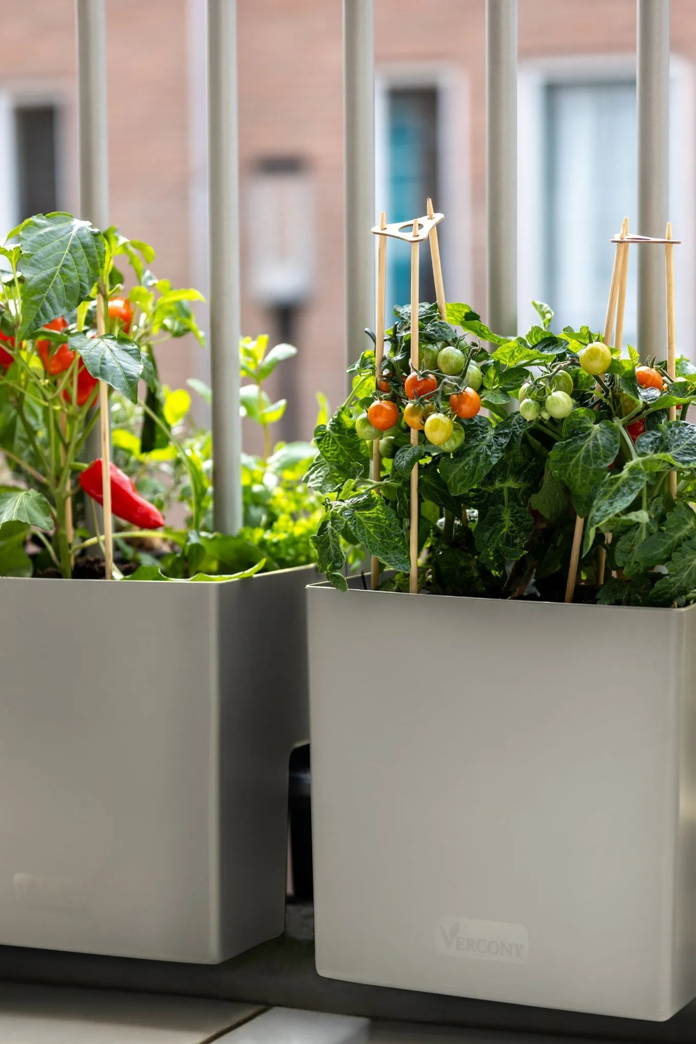 GreenUp Balkon Plantenbakken - Zijdegrijs - Set van 2 Stuks - plantenbak voor een groen balkon Vercony