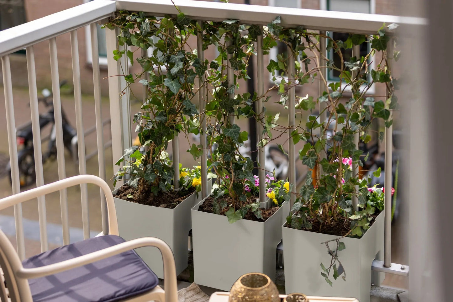 GreenUp Balkon Plantenbakken - Zijdegrijs - Set van 3 Stuks - plantenbak voor een groen balkon Vercony