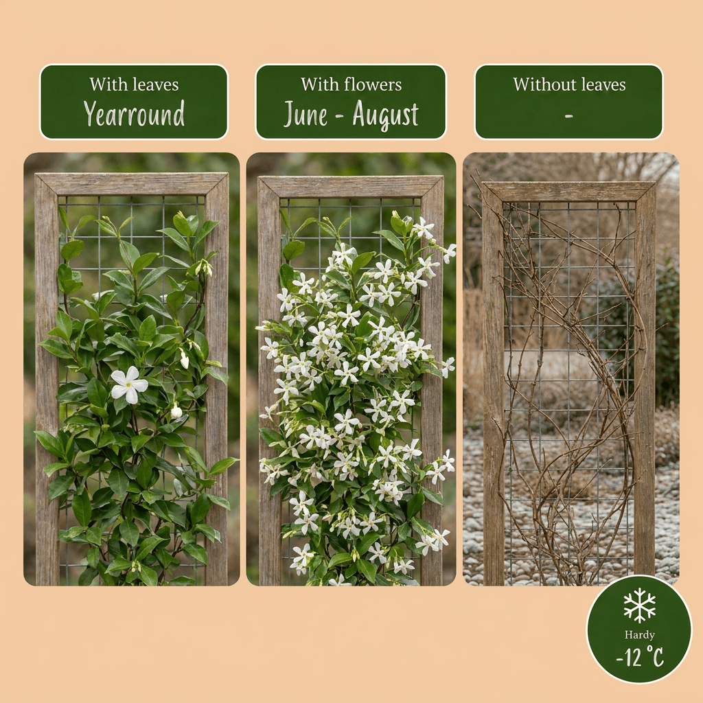Sterjasmijn voor balkon – Groenblijvend & geurend, klimplant (4 stuks) - plantenbak voor een groen balkon Vercony