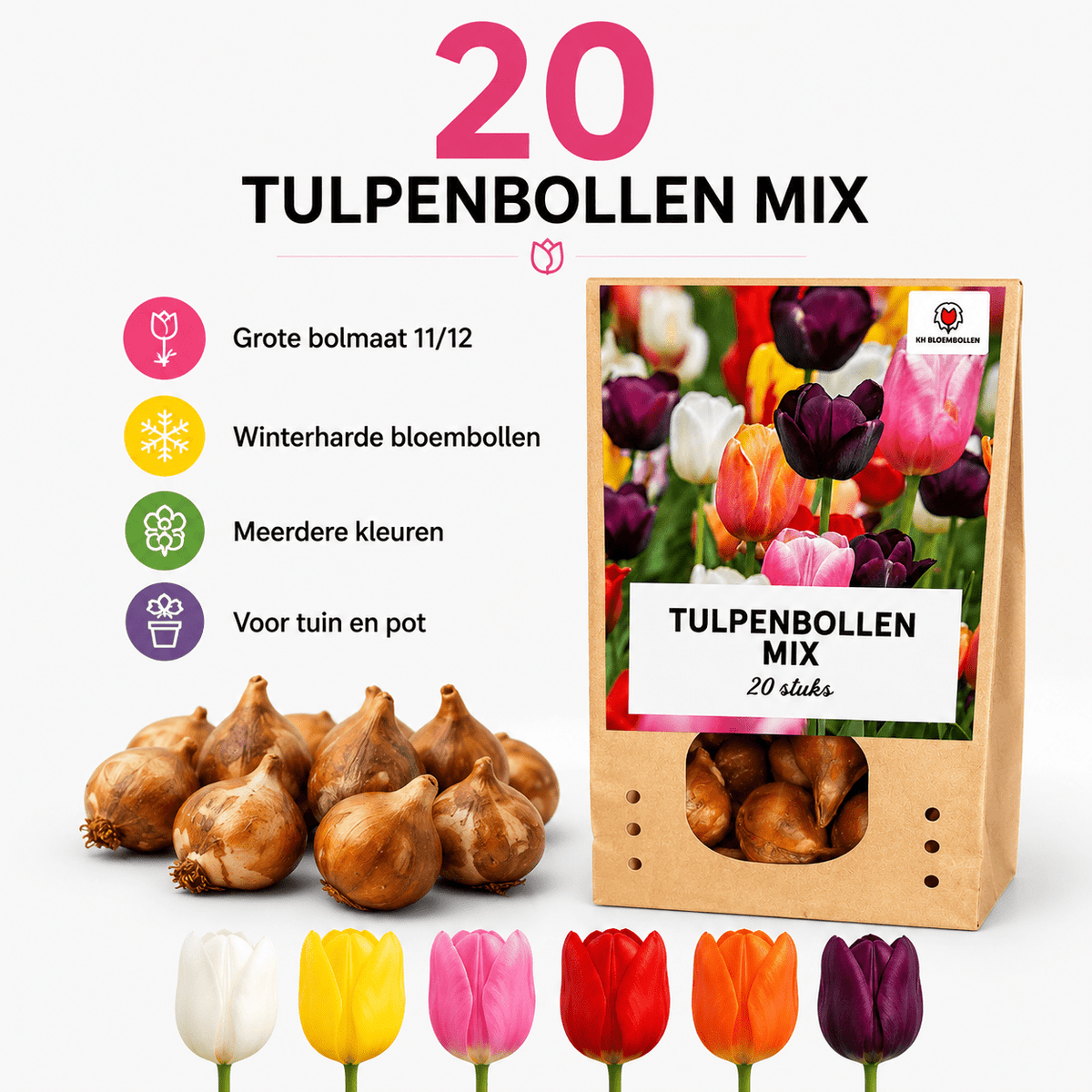 Tulpen bloembollen voor balkon (20 stuks) - Kleurrijke mix, voorjaarsbloeier - Jardinière pour un balcon vert Vercony